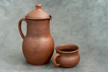 Ceramics, a ceramic product made with their own hands on a potter's wheel, a mug.
