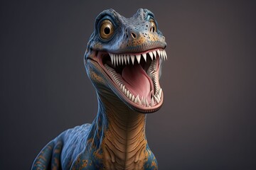 Cute 3D of velociraptor character. Generative AI