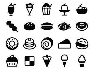 スイーツのアイコンのセット_黒ベタ