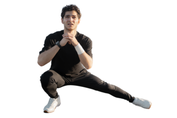 Male athlete exercise squat Isolated transparent background, png.