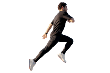 Athlete Male runner Fast jumping Running Isolated transparent background, png.