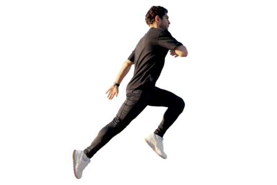 Athlete Male runner Fast jumping Running Isolated transparent background, png.