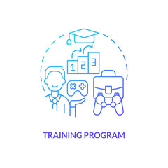 Training program blue gradient concept icon. Improve workers education. Gamification in workplace abstract idea thin line illustration. Isolated outline drawing. Myriad Pro-Bold font used