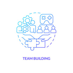 Team building blue gradient concept icon. Encourage collaboration. Gamification in workplace abstract idea thin line illustration. Isolated outline drawing. Myriad Pro-Bold font used