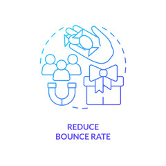 Reduce bounce rate blue gradient concept icon. Business growth. Digital marketing gamification pros abstract idea thin line illustration. Isolated outline drawing. Myriad Pro-Bold font used