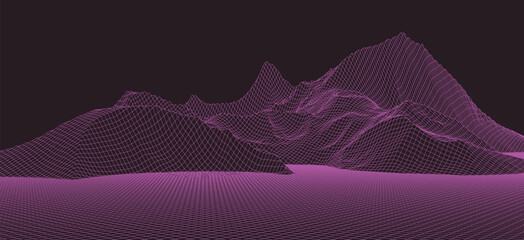 Abstract digital landscape. Wireframe landscape background. Digital landscape for presentations. 3d futuristic vector illustration.