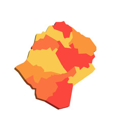 Lesotho political map of administrative divisions - districts. 3D map in shades of orange color.