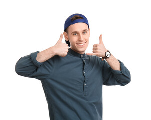 Cool young man showing 