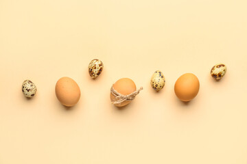 Easter eggs on beige background