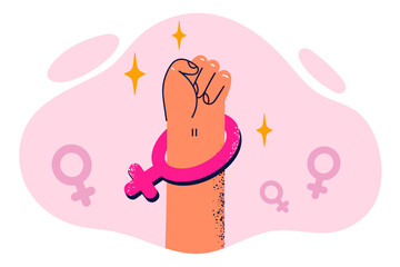 Fist with symbol of Venus symbolizes feminist protest and protection of women rights in fight