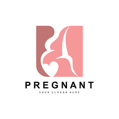 Pregnant Logo, Pregnant Mother Care Design, Vector Beauty Pregnant Mom and Baby, Icon Template Illustration