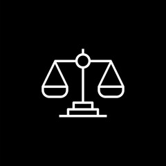  Balance scales outline vector icon. Symbol, logo illustration. icon isolated on black background.  