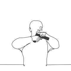 annoyed man reloading his gun - one line drawing vector. concept aggressive dangerous criminal