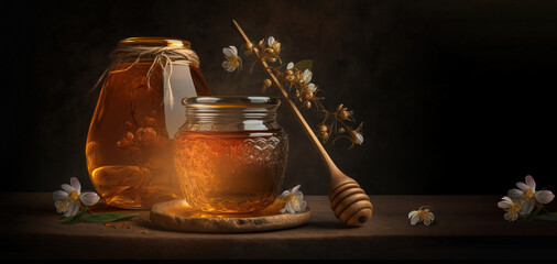 generic golden honey glass jar or pot mockup shot with empty blank copyspace area