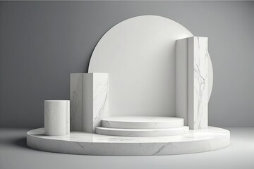 Fototapeta premium a minimalist podium product stand showcase with empty display stage in concrete material