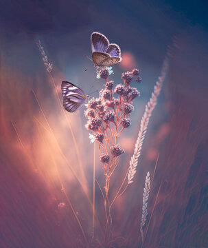 Couple of beautiful butterfly on the flowers