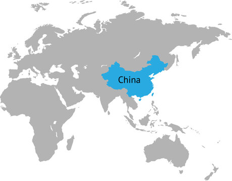 World map highlighted china with blue mark vector illustration.
