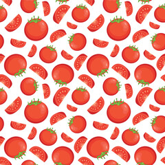 Tomatoes seamless pattern background. Flat color style design 