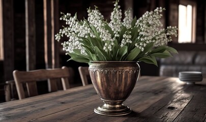  a vase of flowers sitting on a wooden table in a room.  generative ai