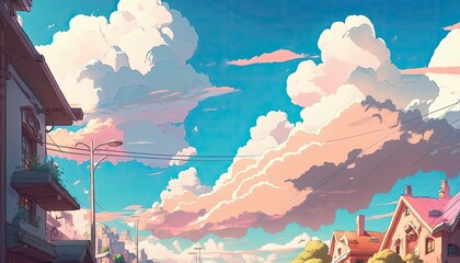 Pastel Sky in city Background: Illustration Graphic Design. Generative AI