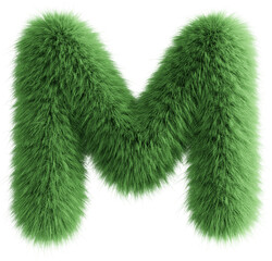 Green 3D Fluffy Letter M - obrazy, fototapety, plakaty