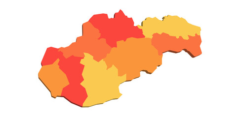 Slovakia political map of administrative divisions - regions. 3D map in shades of orange color.