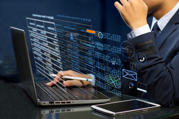 marketer analyzing data to find customer responses for promotion programs and channels of...