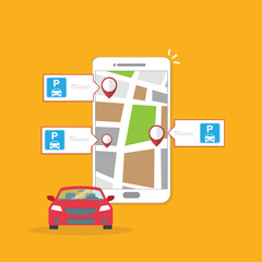 Online application for finding parking spaces, city parking. Smart city parking mobile app concept. Urban traffic technology	
