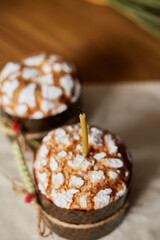 Happy Easter, The candle is burning in the Easter cake