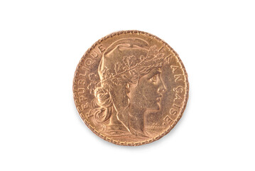 French ancient gold coin. 20 francs. Obverse