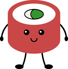 Cute sushi roll smiling, vector. Sushi roll with a cute face smiles.