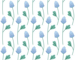 Spring light pattern of delicate blue flowers on a white background. Seamless vector