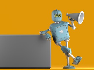 grunge vintage robot with bullhorn . 3D rendering.