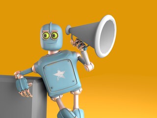 grunge vintage robot with bullhorn . 3D rendering.