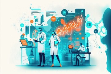 Healthcare and medical doctors working in hospitals with a professional team generative ai research and development concept