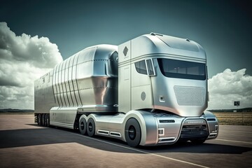 Sci-fi futuristic heavy load truck, self-driven transportation concept generative ai 3D style Illustration 