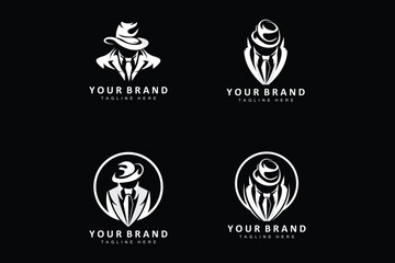 Mafia Logo Design, Tuxedo Suit Icon, Vector Businessman, Logo Detective, Brand Label