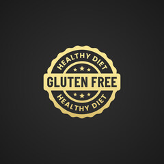 Best gluten free logo or gluten free label vector isolated on black background. Gluten free labels or seals for healthy diet products. Gluten free logo or stamp for diet support products.