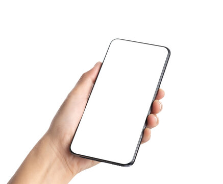 Hand holding smartphone with blank screen,mockup with copy space for advertising online