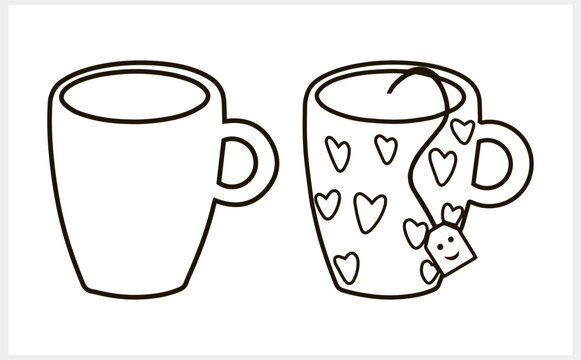 Doodle coffee or tea clipart isolated. Cup hand drawn cartoon art. Coffee heart. Food drink love vector stock illustration. EPS 10
