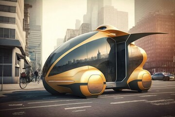 Sci-fi futuristic taxi self-driven transportation concept generative ai 3D style Illustration 