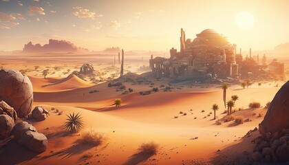 Fototapeta na wymiar sunrise over the desert Generative Ai