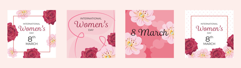 Collection of floral templates for international women day. 