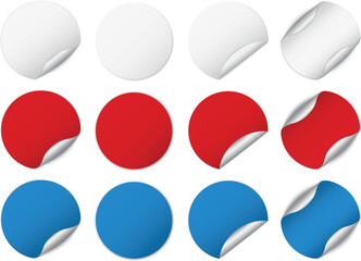 set of white, red and blue round sticker banners - vector design elements	
