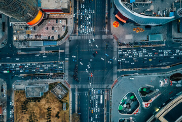 Aerial shot of city intersections