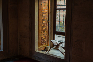 Islamic concept photo. A lectern in a mosque. Ramadan background photo