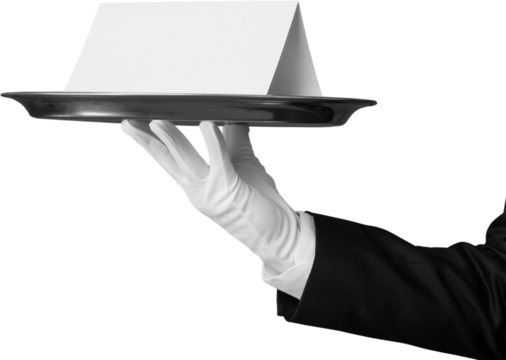 Butler Serving Blank Note on tray