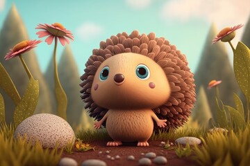 a cute adorable character  stands in nature in the style of children-friendly cartoon animation fantasy generative ai 3D style Illustration 	