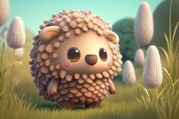 a cute adorable character  stands in nature in the style of children-friendly cartoon animation fantasy generative ai 3D style Illustration 	