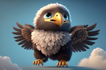 Obraz premium a cute adorable baby eagle character stands in nature in the style of children-friendly cartoon animation fantasy generative ai 3D style Illustration 